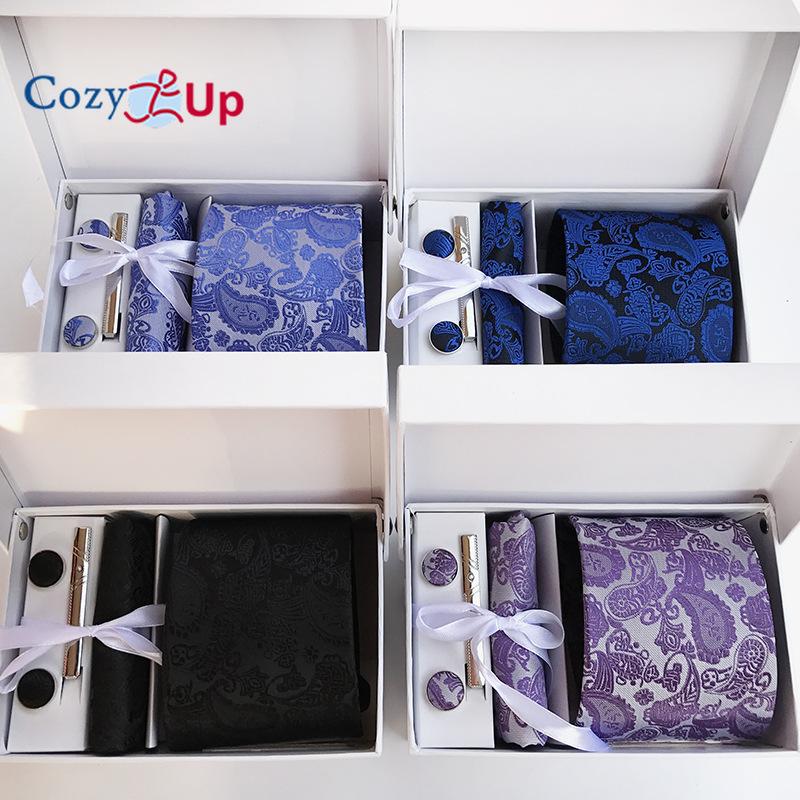 Cozy Up 6 Pieces Set Paisley Men's Tie Including Tie Square Scarf Cuff Tie Clip Gift Box