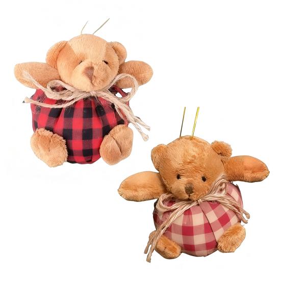 2Pcs Mini Plaid Bear Ornaments Christmas Tree Hanging Decor Cute Bear Keychain Festive Xmas Stocking Stuffer Gifts
