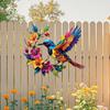 Hummingbird Bloom Metal Wall Art Colorful Floral Bird Wall Decor Iron Hanging Sculpture for Outdoor Indoor Garden Patio Fence Wall Decoration