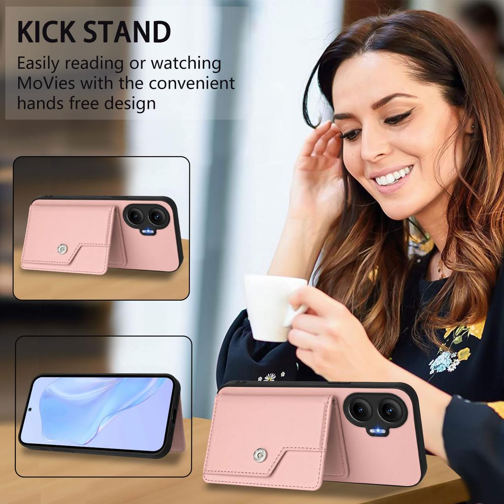 Für Xiaomi Poco F7 5G/Xiaomi Redmi Turbo 4 Pro 5G Hülle RFID-Blockierender Kartenhalter Ständer TPU+PU-Leder Handy-Rückseite