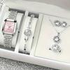 Classic Square Women'S Light Luxury Just With Quartz Watch, Simple Student High-End Temperament Big Diamond Jewelry Quartz Watch Set