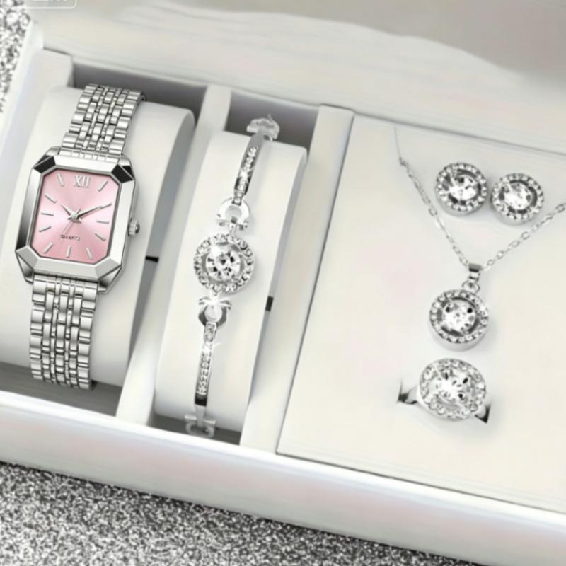 Classic Square Women'S Light Luxury Just With Quartz Watch, Simple Student High-End Temperament Big Diamond Jewelry Quartz Watch Set