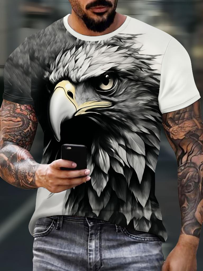 Men'S Eagle Graphic Crew Neck T-Shirt - Trendy Summer Casual Top Suitable for Everyday Wear And Vacation Outfits