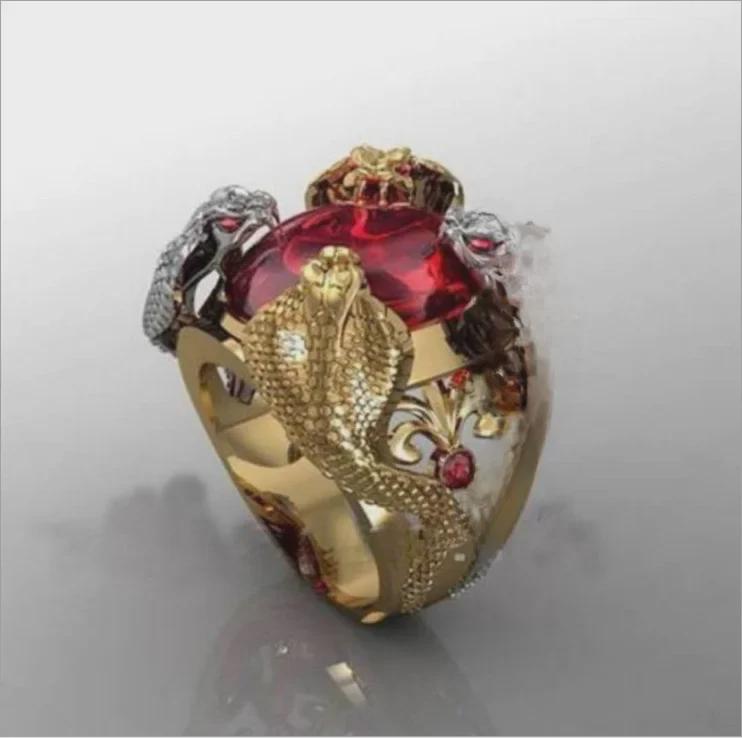 Hecheng Gold & Silver Python Gemstone Ring - Two-Tone Design