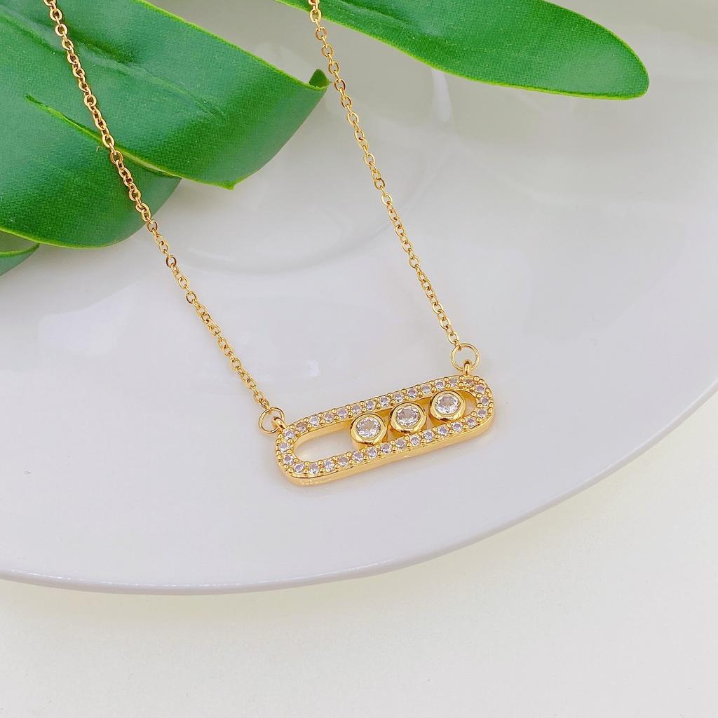 Micro Pave Full Zirconia Pendant Fashion Pin Necklace Personalized Collarbone Chain Jewelry For Women