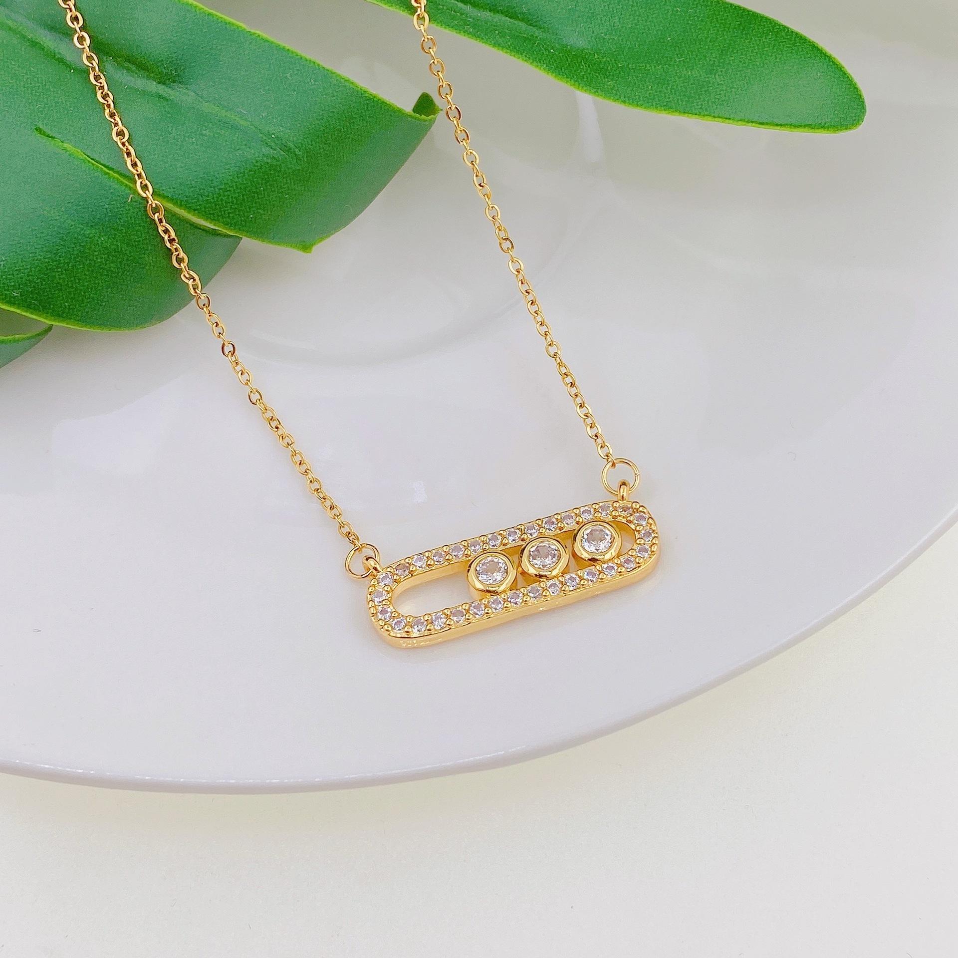

Micro Pave Full Zirconia Pendant Fashion Pin Necklace Personalized Collarbone Chain Jewelry For Women
