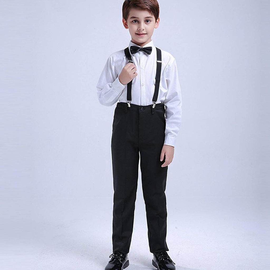 LOLANTA Boys' Formal 5-Piece Suit Set, Solid Color Tuxedo with Suspenders, Perfect for Kindergarten Entrance Ceremonies, Graduations, Weddings, Recita