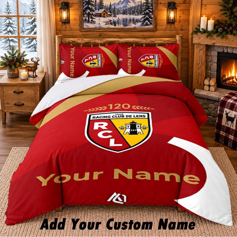 Racing Club De Lens Pattern Bedding 3Pcs Set Custom Name, Bed Sheet And Pillowcases For Home Bedroom
