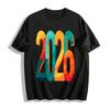 2026 New Year Themed Color Block Print Casual Trendy Top Pure Cotton T-shirt