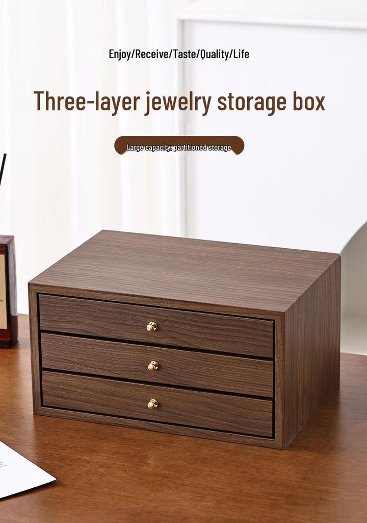 Walnut Multi-Layer Wooden Jewelry Box - Dustproof Organizer for Earrings, Rings, and Necklaces