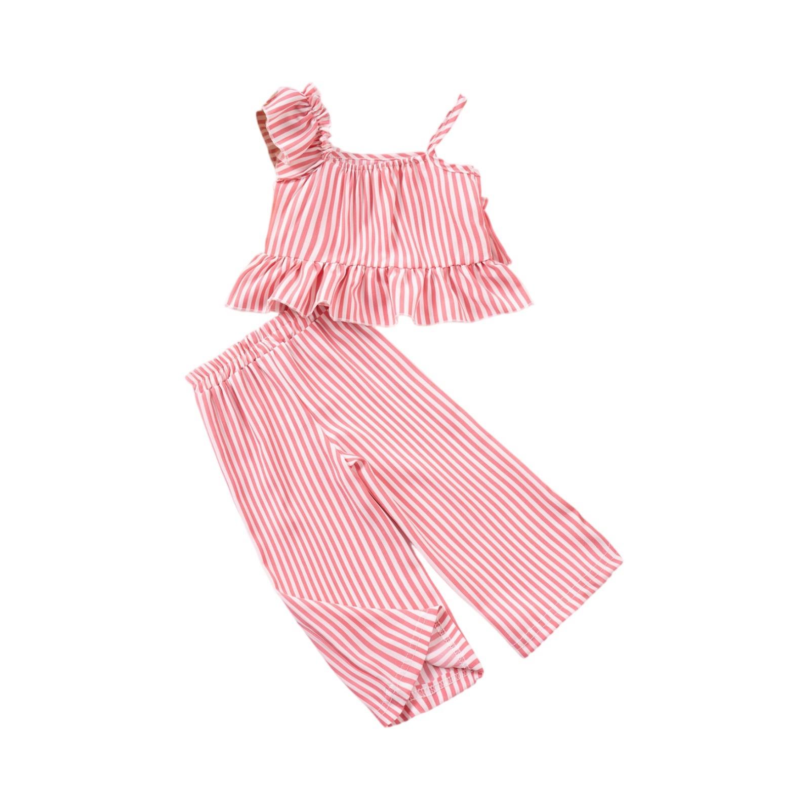 

Комплект полосатой майки для девочек - Топ без рукавов и шорты 80 розовый