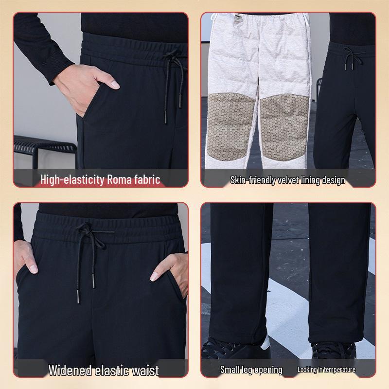 Men's 90% White Goose Down Pants - Black & Gold - Triple-Proof, Straight-Leg, Thickened for Casual Wear - Warm Autumn/Winter Style