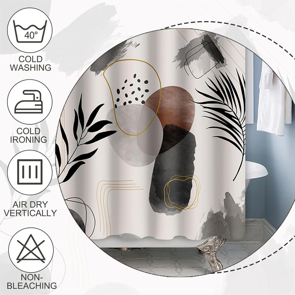Black Grey Plant Leaves Shower Curtain Medieval Modern Abstract Bathroom Decorative Shower Curtain With Hooks 180X180Cm