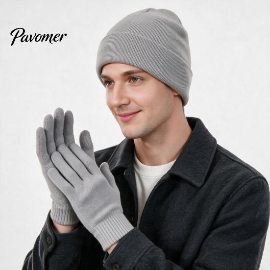 Outdoor Cycling Cold Weather Set Unisex Knitted Hat Gloves Set, Cozy Winter Beanies Gloves, Stretchy Windproof Headwear And Hand Warmers Warm Knit for