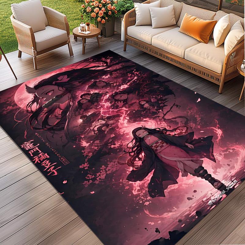 Demon Slayer Print Rug, Washable Floor Carpet, For Entryway Dorm Laundry Room Office Study, Home Decor Birthday Christmas Gift