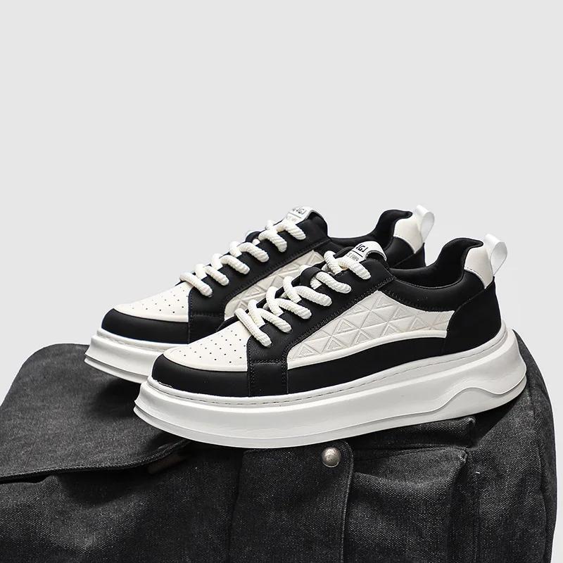 Mode Mode Cuir De Vache Plateforme Hommes Chaussures De Planche Printemps Automne Semelle Souple Décontracté Hommes Baskets Designer Sport Zapatos Para Hombre