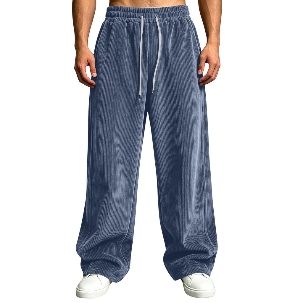 Men's Color -Lined Sweatpants High Waist Loose Fit Wide Leg Pants with Pockets