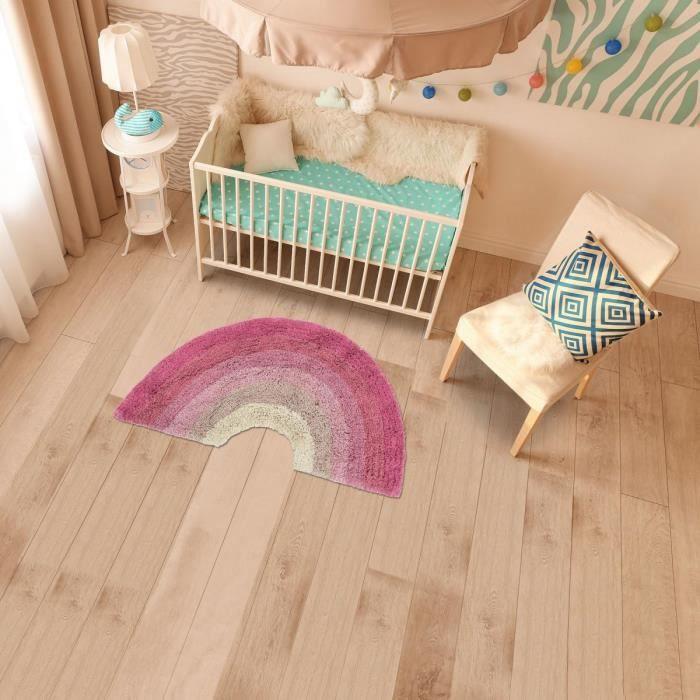 Tapis enfant 60x100 ARKENSYEL BIO rose en coton biologique tout doux, certifié Care&Fair Rose