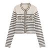Kaslead New Arrival Women's Clothing Fashion Style Striped Short Style Hair Knitwear Tops Skirt Suit