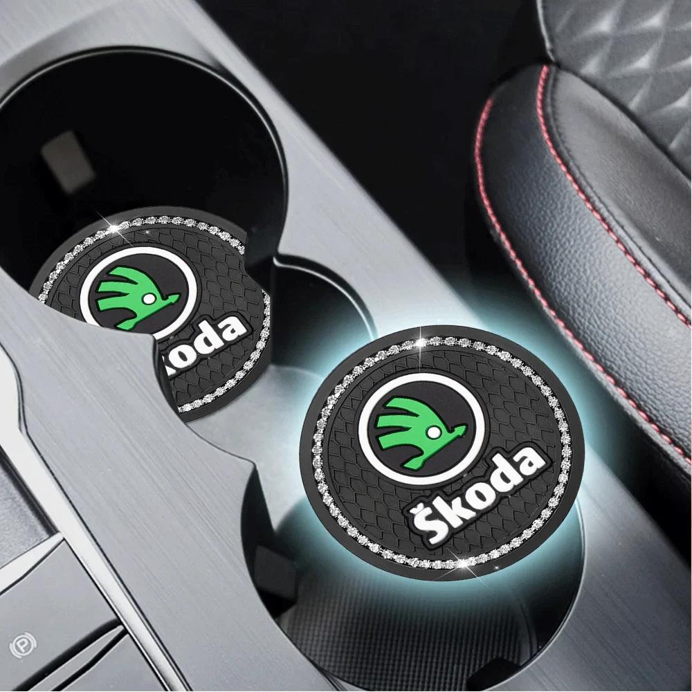 Car Sticker Diamond Rubber Non-slip Mat Water Cup Slot Pad Car Coaster For Skoda Karoq Octavia 3 A5 A7 Rapid Kami Scala Kodiaq F NL6