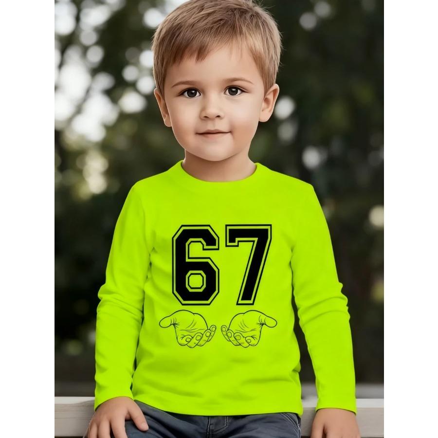 Meme 67 T-Shirt for Kids Funny Digital Print Autumn Long Sleeve Tees Loose Comfortable Tops Streetwear Y2k Children's Clothing