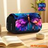 Colorful Butterfly 2D Printed Double-Layer Flip-Top Black Pencil Case - Back-to-School Essential Pencil Box, Daily Multi-Functional Makeup Bag, Large-