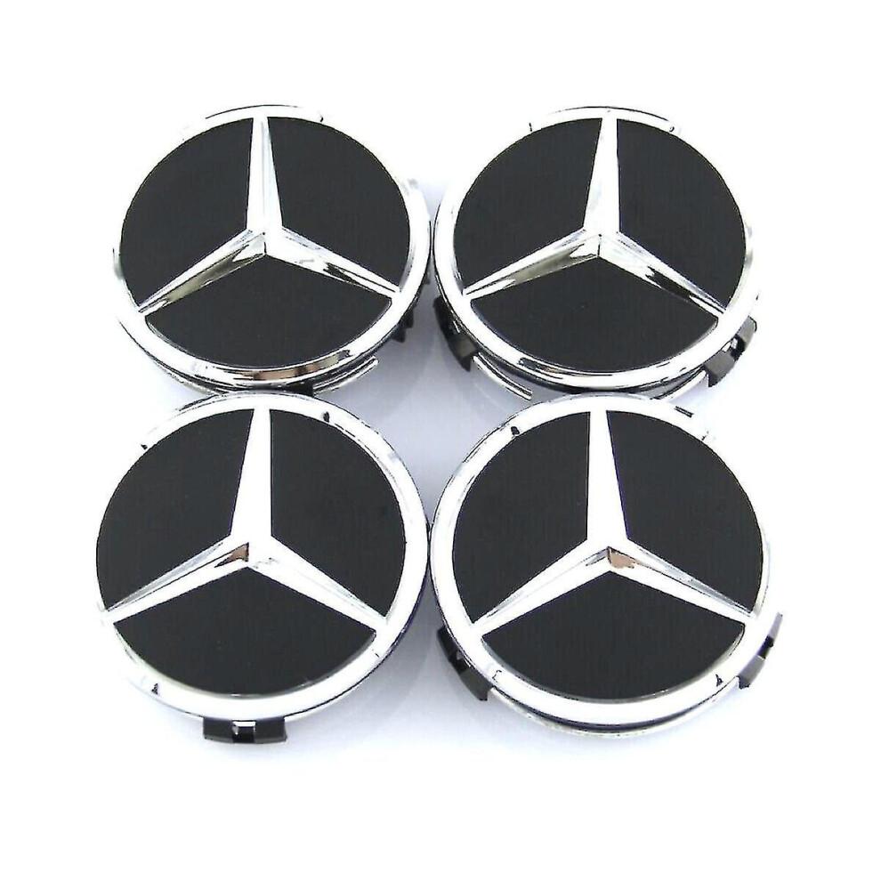 Tapacubos Centrales de Rueda Mercedes Benz Negro/Plata Emblemas de Buje 60mm 4 Piezas Para W202 W203 W204 W208 W210