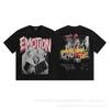 Unisex Vintage American Style Loose Fit Cotton Tee With Embellished Letter Print Round Neck Short Sleeve