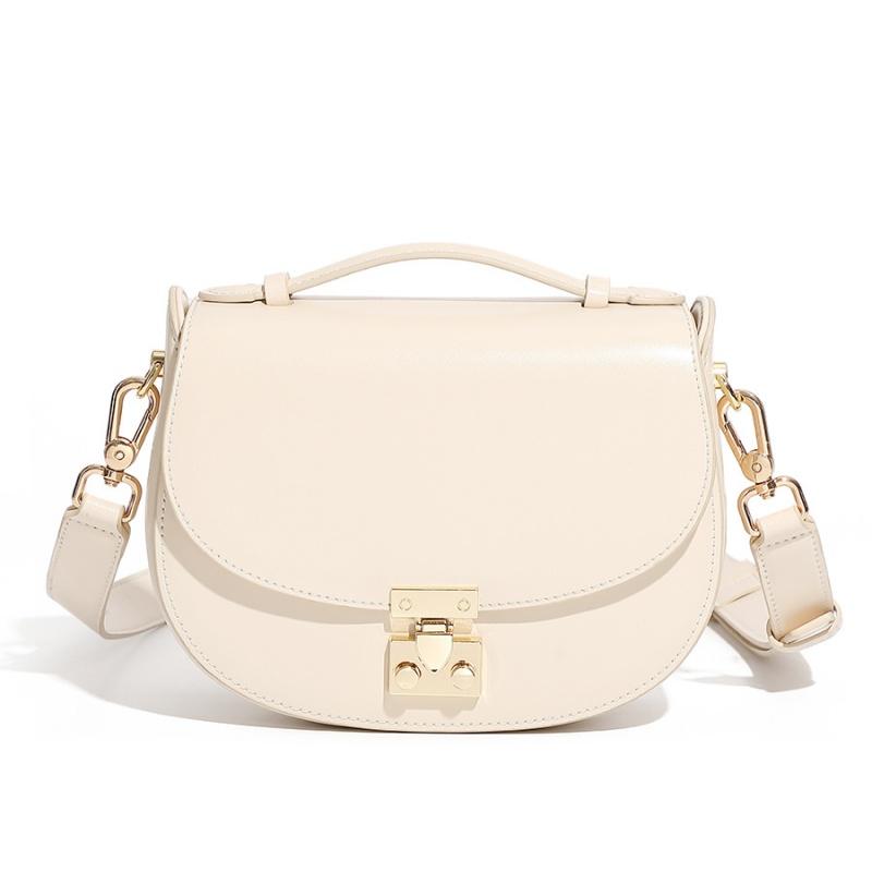 Retro Genuine Leather Saddlebag Women's Bag with Wide Shoulder Strap Versatile Casual Crossbody Small Trendy Bag