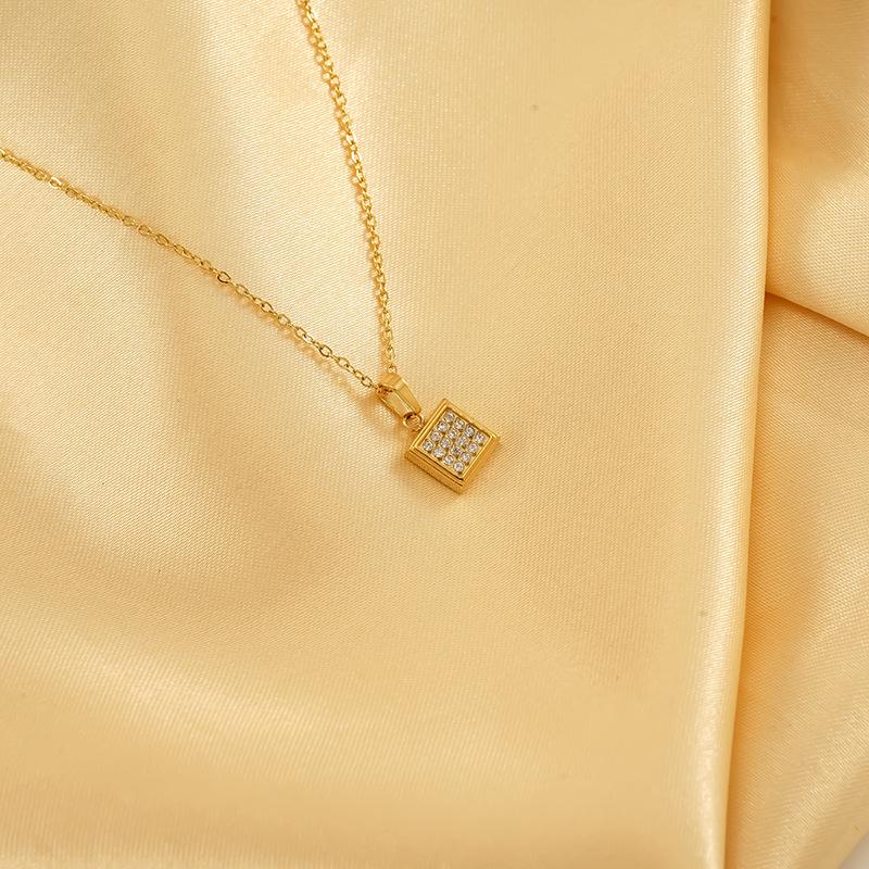 Simple High-End Geometric Necklace Female Zircon Titanium Steel Gold Pendant
