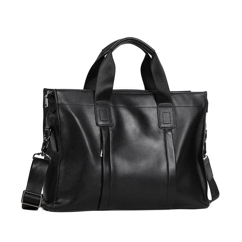 Soft Cowhide Men Business Briefcase Large Capacity Laptop Crossbody Handbag
