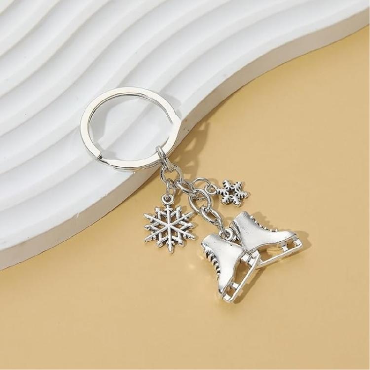Skiing And Skating Inspired Keychain Featuring Snowflake And Ice Skate Pendant Keyring Creative Key Organiser Charm