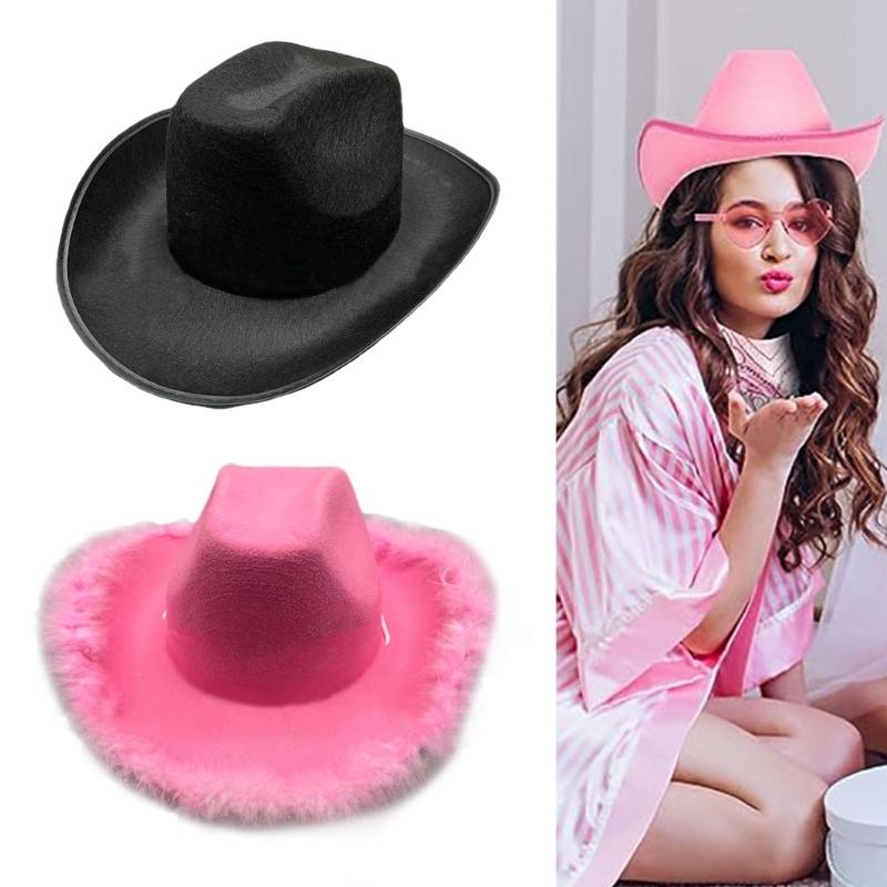 Breathable Cowboy Hats Disco Party Large Rolled Brims Hat Fedoras Felts Cowboy Sunproof Hat Supply Wide Rolled Brims