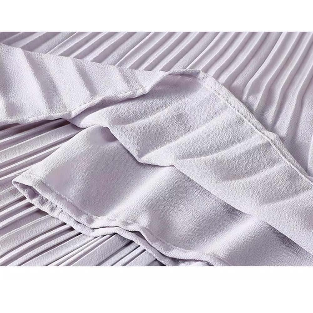 DIMANAF 2026 Summer Women New Skirts Chiffon Solid Elastic Waist Pleated Mesh Elegant Skirts