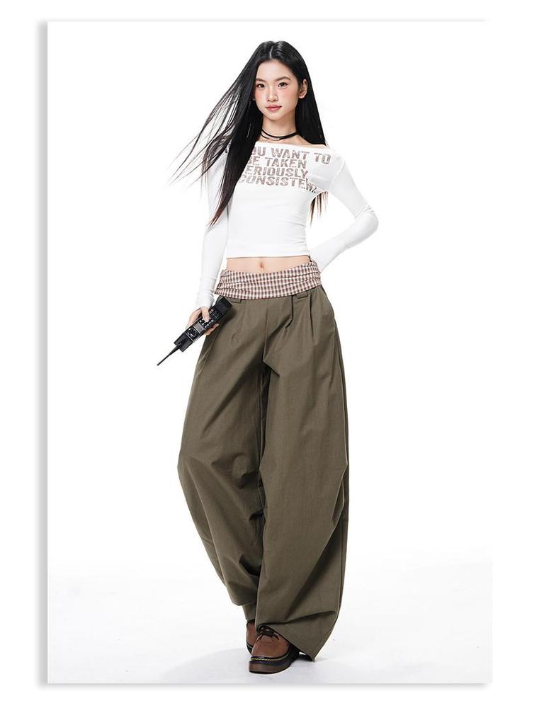 Women's Patchwork High-Waist Slimming Wide-Leg Pants - Spring/Autumn 2026