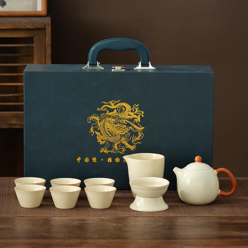

Kung Fu Tea Set Chinese Dragon Light Luxury Ru Kiln Kung Fu Tea Set/Teacup/Single Cup Ceramic Teacup with Hand Lide Hua
