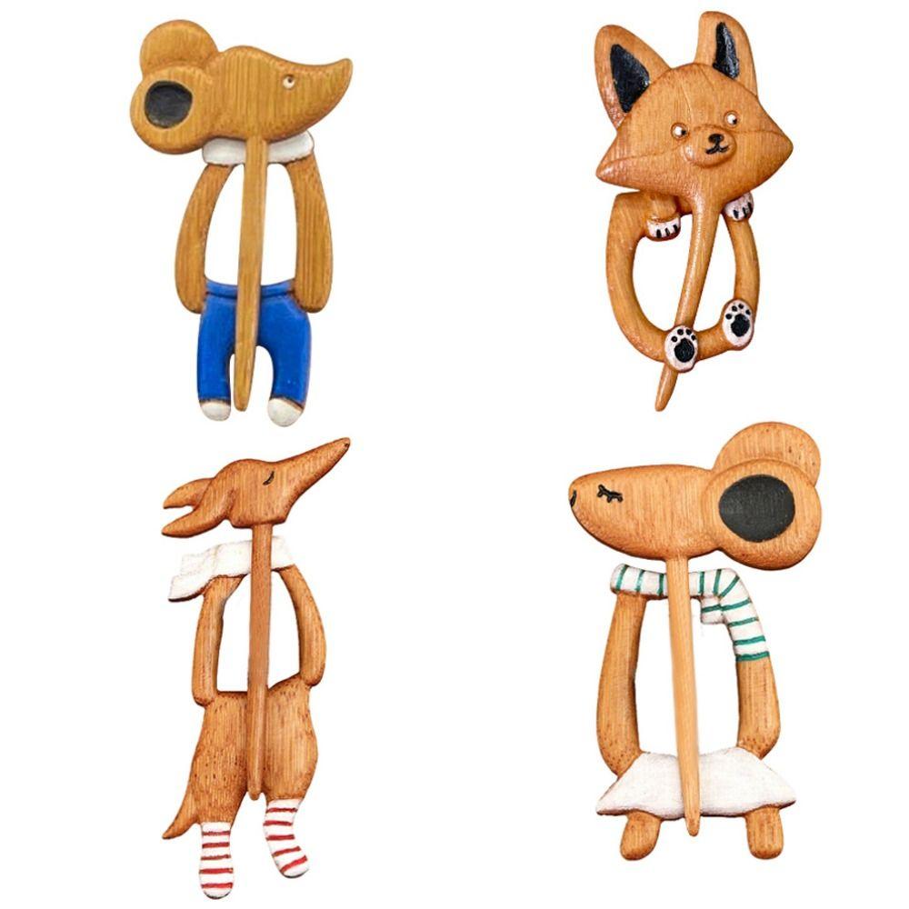 Cartoon Wooden Brooch Unisex Design Scarf Buckle New Animal Sweater Pin  Clothing Accessorres