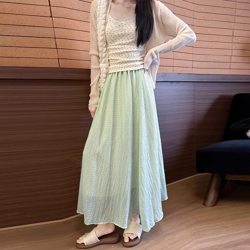 

Свежая зеленая сетчатая юбка-решетка для женщин на весну и лето. Новая длинная шифоновая юбка-зонт А-силуэта с высокой талией XL