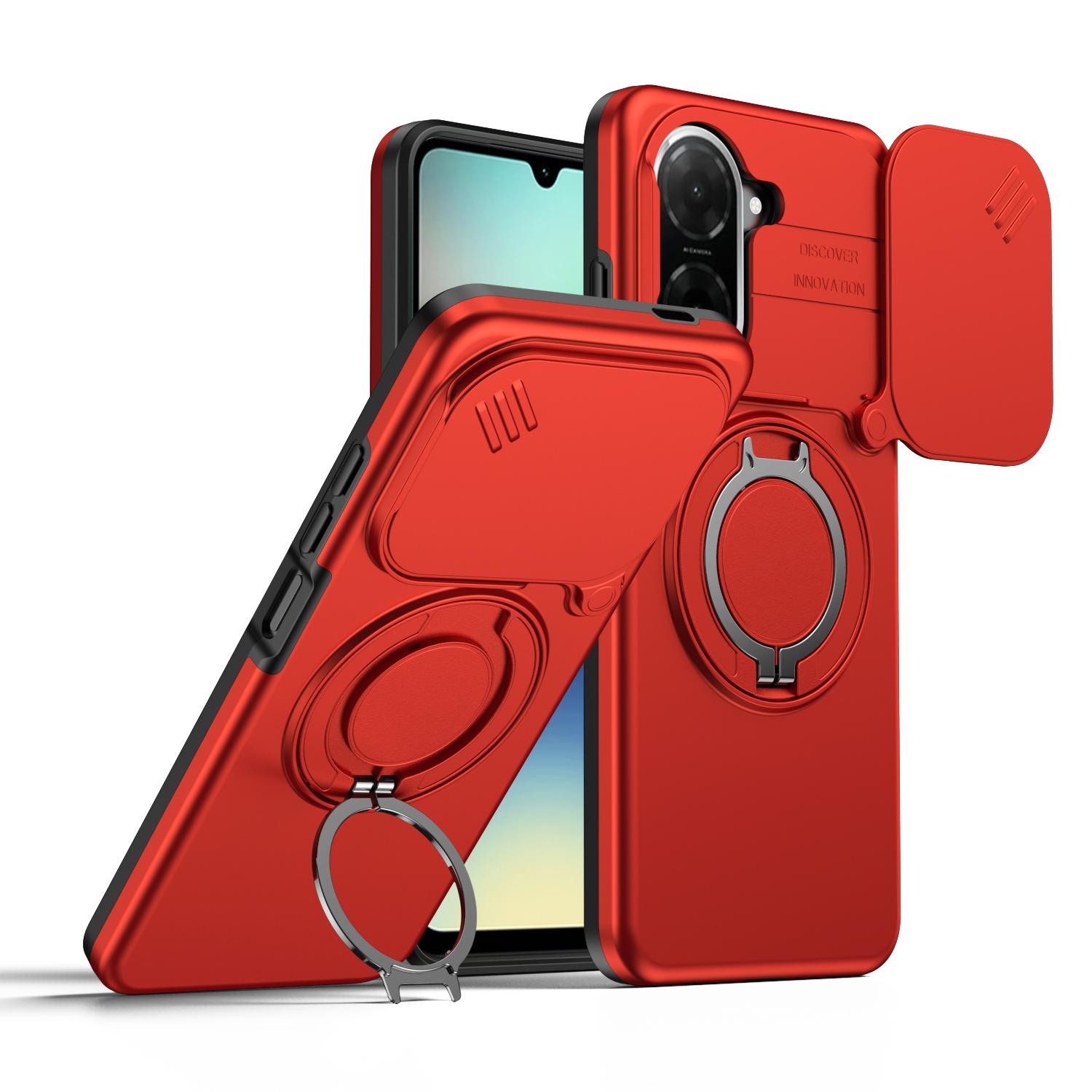 

Sliding Camera Cover Armor Shockproof Case For Xiaomi Poco C71 Redmi A5 171.7mm Metal Ring Stand TPU Frame Hard Plastic Fundas Poco C71 4G 171.8mm червоний