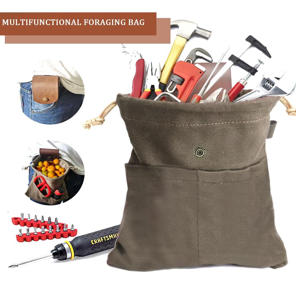 Foldable Canvas Foraging Waist Bag Drawstring Fruit Berry Harvest Pouch