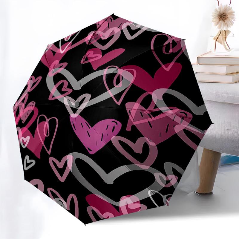 1pc Heart Pattern Love Design Umbrella with Plastic Handle,Vibrant Cartoon Pattern,Multi-functional UmbrellaPT104