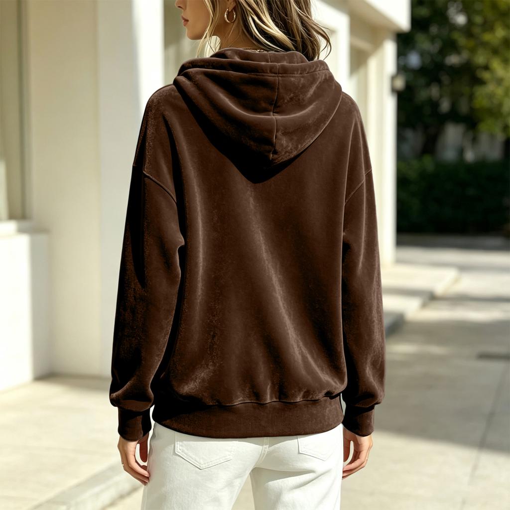Women's Casual Hoodie - Color Loose Fit Long Sleeve Pullover Sweatshirt for Fall and Winter