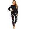 Christmas Print Parent-Child Matching Pajama Set with Neck, Long Sleeves and Pants