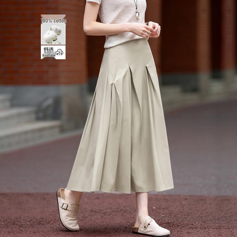 

Demana Women s Spring High-Waist A-Line Brushed Cotton Skirt L