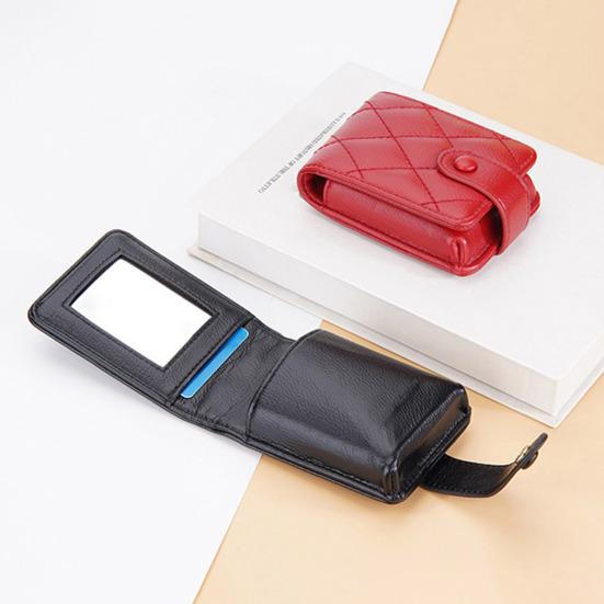 Women Lipstick Storage Bag with Mirror Faux Leather Solid Color Portable Mini Travel Women Makeup Lip Gloss Tint Stain Lacquer Organizer Case