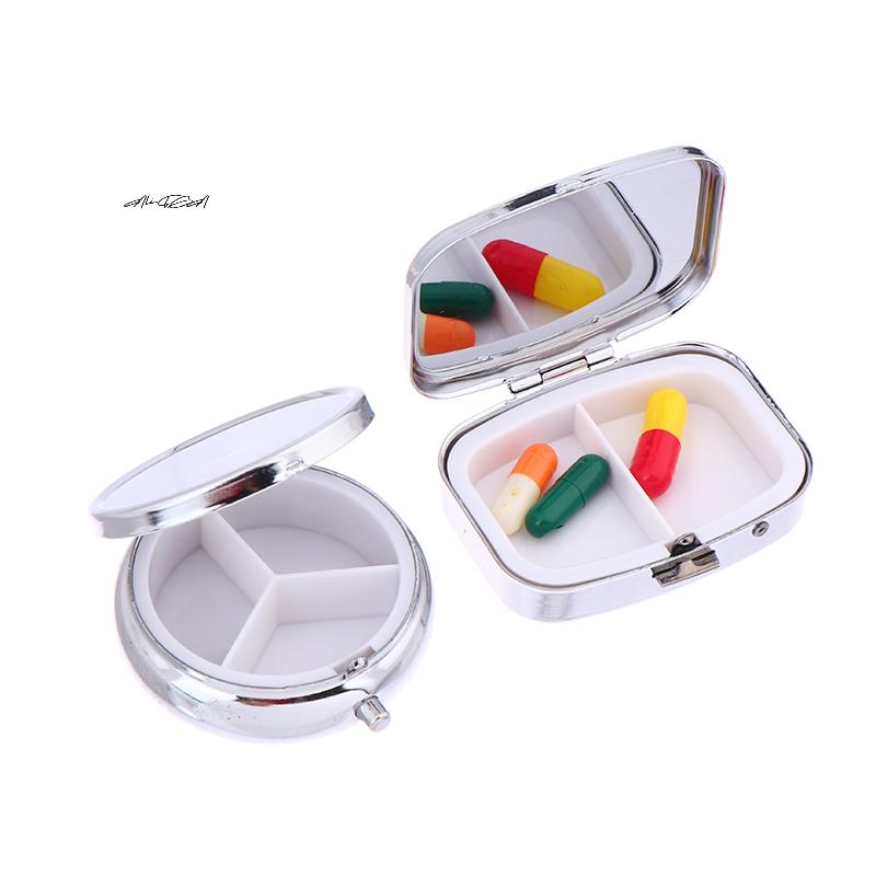 Waterproof Metal Pill Box Portable Rectangle round Shape Light-Weight Medicine Case Holder Container for Travel And Home Use