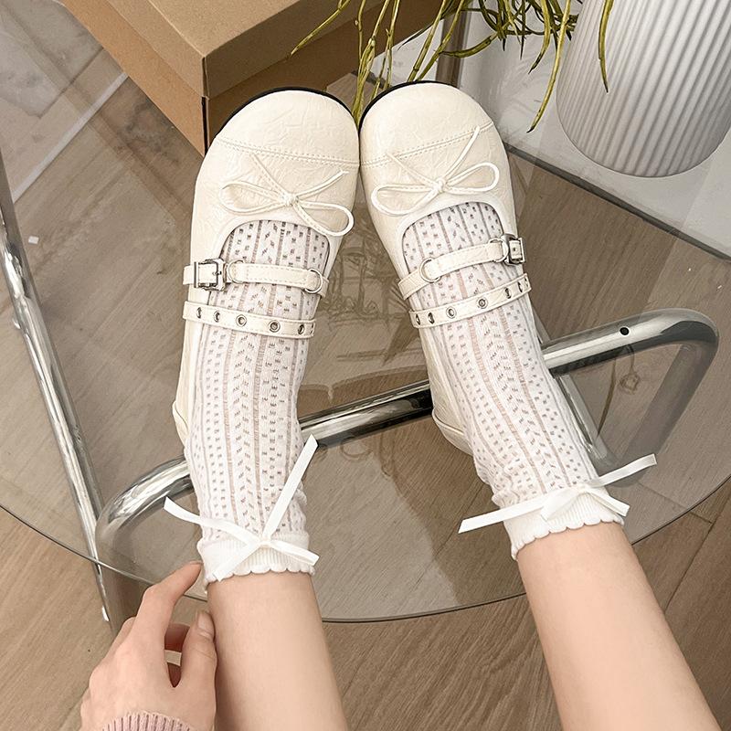 Flat black shoes single shoes women's shoes 2025 new spring and autumn bow Mary Jane shoes