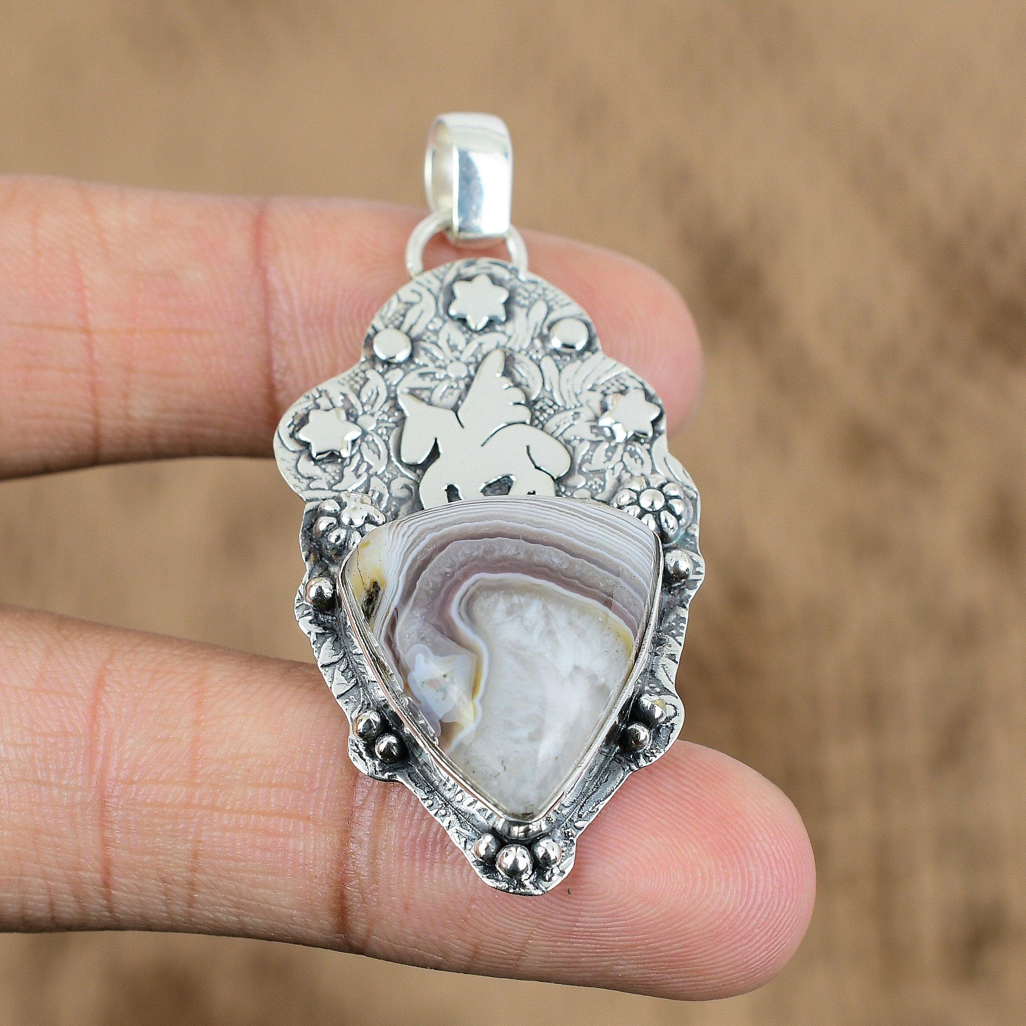 

Mothers day Deal Natural Botswana Agate 925 Silver Unicorn Wife Pendant Jewelry