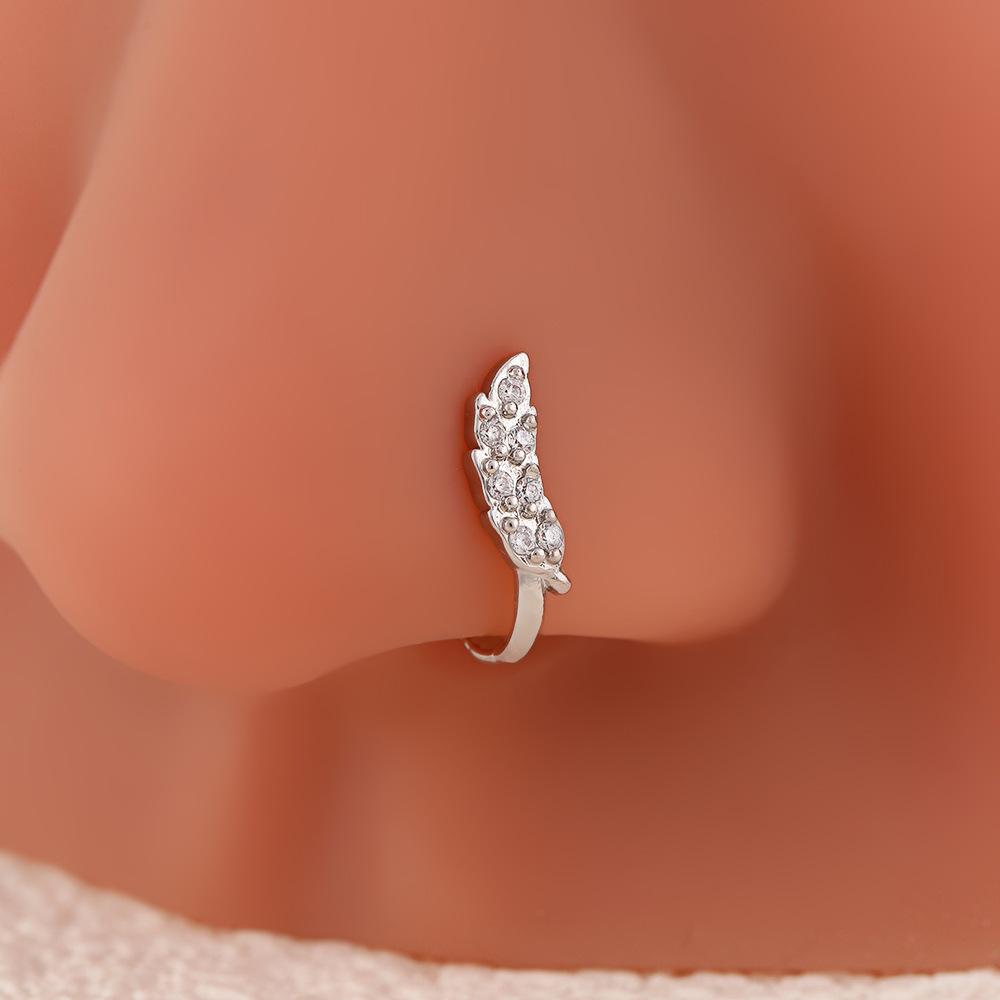 Wind Feather U-Shaped Nose Clip Light Luxury Temperament Tree Leaf Rice Ear Nose Ring Female Personality Fashion Zircon Nose Stud Nose Decoration