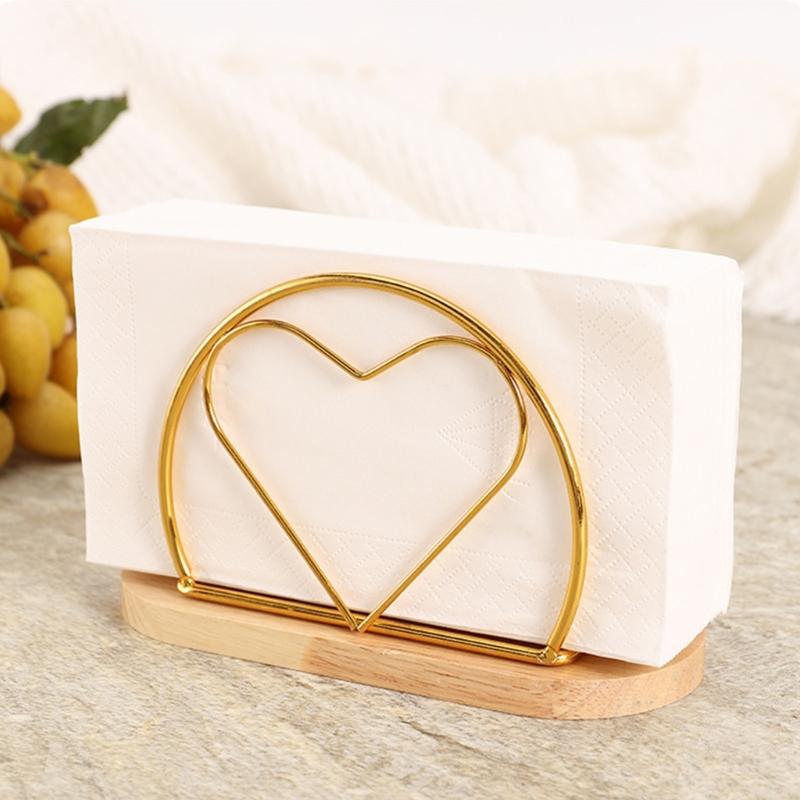 Portatovaglioli Design a Cuore, Supporto da Tavolo in Filo Metallico con Base in Legno per Bancone Cucina Tavolo da Pranzo Espositore